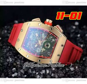 2022 11-01 A21J Automatische Mens Watch Rose Gold Black Skeleton Dial Big Date Red Rubber Strap 6 Styles horloges Puretime D4