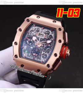2022 11-03 A21J Automatische Mens Watch Rose Gold Skeleton Dial Big Date Black Rubber Strap 10 Styles Watches Puretime B2