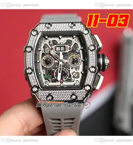 2022 11-03 A21J Automatische Mens Watch stalen kast diamanten ring skelet wijzerplaat grote datum zwarte kroon grijze rubber band 8 stijlen horloges puretime g7