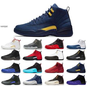 2022 12s 12 Chaussures de basket originales pour homme Noir Violet Bulls Gris foncé FIBA Flu Game Français Bleu Rouge Indigo Michigan O-noir Reverse J Jordan Jordan