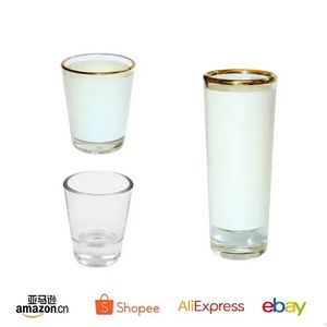 2022 2022 Sublimación 1.5 oz 3 oz Vaso de chupito línea dorada Copas de vino en blanco blanco Taza de bebida de transferencia térmica de calor DIY Copa de licor transparente helada personalizada Whisky Cerveza