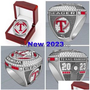 2022 2023 Baseball Rangers Seager Team Champions Bague de championnat avec boîte d'affichage en bois Souvenir Hommes Fan Cadeau Brithday Drop Deliver Dhx3M