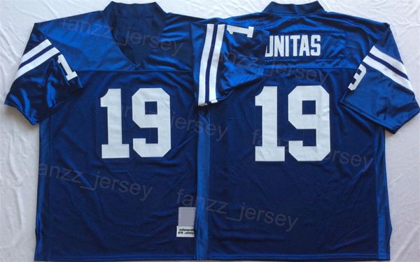 Vintage 19 Johnny Unitas Camisetas de fútbol retro 75.º aniversario Color del equipo azul para fanáticos del deporte Bordado y costura Uniforme de algodón puro transpirable para hombre