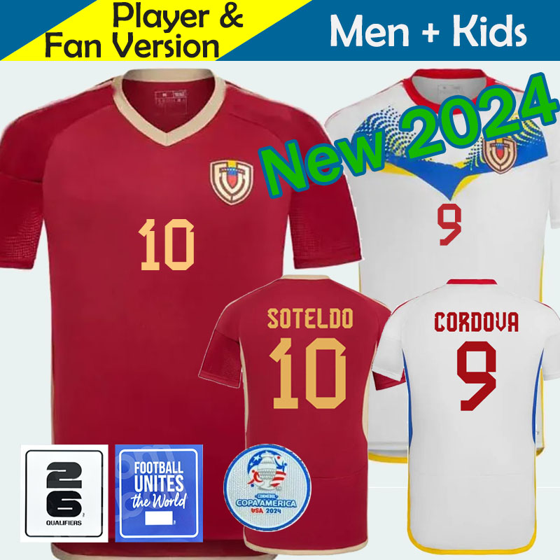 2024 2025 Venezuela maglie da calcio per bambini Kit 24/25 maglia da calcio della squadra nazionale da uomo Home Red Away White Camisetas Copa America CORDOVA SOTELDO RINCON BELLO SOSA RONDON