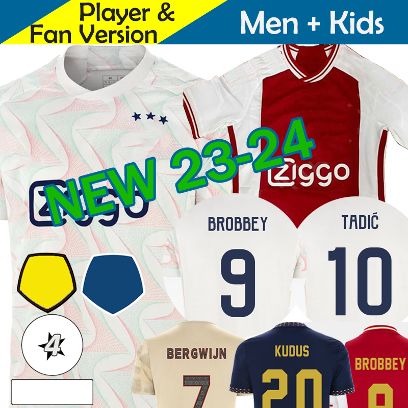 Ajaxs 23 24サッカージャージーキッズキットフットボールシャツ2023 2024ホームアウェイアウェイサードブラックタディックバッジーバーグイズベルクウィジンクルーフレトロメンユニフォームスペシャルファンプレーヤーバージョン