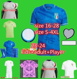 Italia Fans Joueur 2023 Bonucci Soccer Jerseys Jorginho Verratti Men Kids Football Shirts Chiesa Barella Chiellini Pellegrini Italiens 125 e Sannière Rty