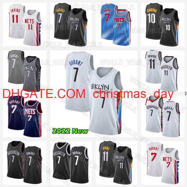 2022 2023 Kevin Durant Baloncesto Jersey 11 7 Kyrie Irving 72 Biggie Ben Simmons Jerseys 22 23 Ciudad Negro Temporada 10 Transpirable Hombres Blanco Azul