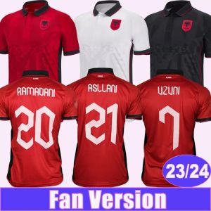 23 24 Albanie National Team UZUNI Soccer Jerseys HYSAJ LENJANI ABRASHI RAMADANI 2023 Accueil Rouge Blanc Troisième Noir Chemises de football pour hommes