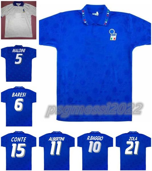 1994 Retro Version Italie Soccer Jersey 94 Home Maldini Baresi Roberto Baggio Zola Conte Soccer Shirt Away Team Football Uniforms 666