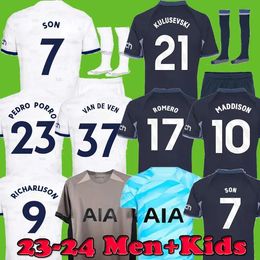 KULUSEVSKI KANE SON Soccer Jerseys 23 24 Tottenhamn RICHARLISON HOJBJERG SPENCE PERISIC DIER 2023 2024 LUCAS ROMERO Chemises de football SPURS Hommes enfants ensemble