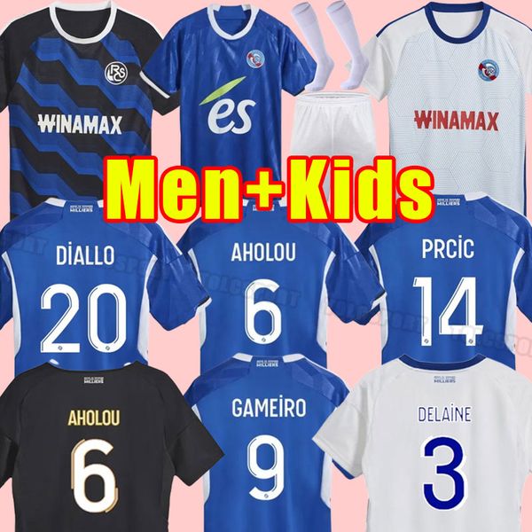 2023 2024 Jerseys de fútbol de Strasbourg Home 23 24 Maillot de Foot Gameiro Thomasson Lenard Mothiba Sissoko Storcki Zemzemi Fútbol Camisas de niños Niños Hombres