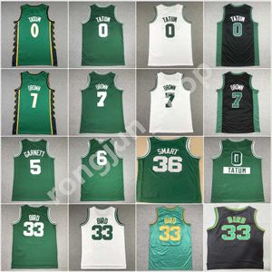 2022-23 Basketbal Jersey Gestikt en Borduurwerk Zwart Wit Groen Jayson 0 Tatum Jaylen 7 Brown Larry 33 Bird Heren Shirts