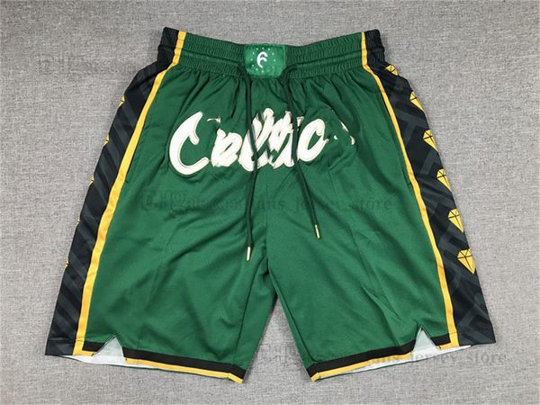 2022-23 Pantalones cortos de baloncesto cosidos Tatum Horford Brown Brogdon Team con bolsillo con cremallera Pantalones deportivos Malla Retro Azul PANTALONES DEPORTIVOS