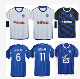 top 23 24 RC Strasbourg Alsace maillots de football maillot de foot maison bleu 2023 2024 AHOLOU THOMASSON LiEnard Diallo DJIKU AJORQUE Gameiro maillots de football