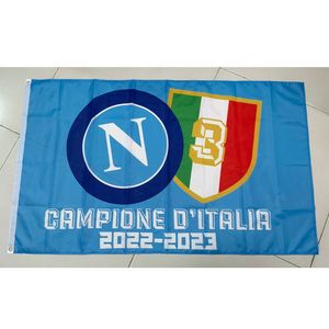 2022-23 Napoli FC Champions Flag 3 * 5ft (90cm * 150cm) Poliéster Italia Serie A bandera Decoración de la bandera Bandera de jardín de casa voladora Regalos festivos