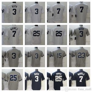 2022-23 Nueva camiseta de béisbol cosida 3 Babe 7 Mickey Ruth Mantle 15 Thurman 23 Don Munson Mattingly 25 Gleyber Torres Jerseys Hombres Talla S - XXXL Local visitante Gris Blanco