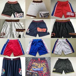 2022-23 New Basketball Harden Embiid Shorts Just Don Pocket Iverson Hip Pop Pant avec poches Papant de survêtement à fermeture éclair Maxey Short