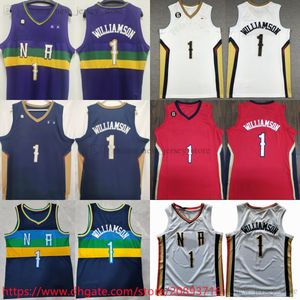 2022-23 New City Zion Basketball 1 Williamson Jersey Cousu XS-6XL Homme Femmes Enfants Avec 6 Patch Blanc Noir Violet City Maillots Bleu Rouge Rétro Jeunes garçons