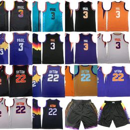 2022-23 Jersey de basket-ball de Nouvelle saison XS-6Xl Man Women Kids 6 Patch 3 Chris 22 DeAndre Paul Ayton Jerseys Black Valley City White Purple