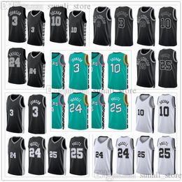 2022-23 City Green 3 Basketball Keldon Johnson Jerseys Jeremy Sochan 10 Devin Vassell 24 Jakob Poeltl 25 Statement Black White Edition Hommes Femmes Jeunes Enfants