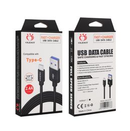 2022 3.1A Olesit Cargador rápido Cables micro USB Cable de datos tipo C 2M 6.6FT 3M 10FT para Samsung Huawei Baseus con caja al por menor