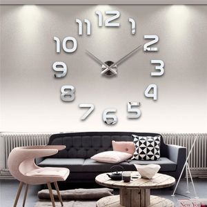 2022 3D Big Number Mirror Wandklok Large Modern Design 3D Achtergrond Wall Clock Diy Home Living Room Office Decor Art