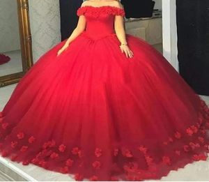 2022 3D Bloemen Gezwollen Baljurk Quinceanera Jurken Off-shoulder Tule Lace Up Prinses Sweet 16 Jurk Galafeest Pageant Jurk4277977