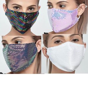 2022 3D lavable réutilisable masque paillettes mode glace soie Bling bouclier couleur soleil or coude brillant masques bouche instock