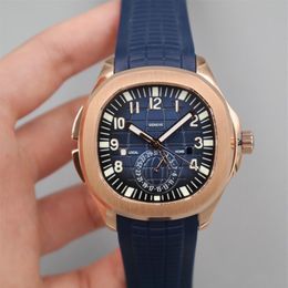 2022 5164 GMT Tiempo de viaje Reloj automático para hombre Oro rosa Azul con textura Dial Stick Número Marcadores Correa de goma 5 estilos Relojes Pur312S