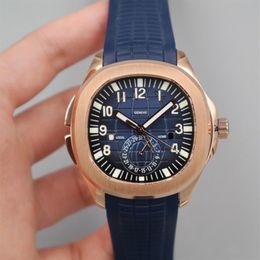 2022 5164 GMT Tiempo de viaje Reloj automático para hombre Oro rosa Azul con textura Dial Stick Número Marcadores Correa de goma 5 estilos Relojes Pur279W