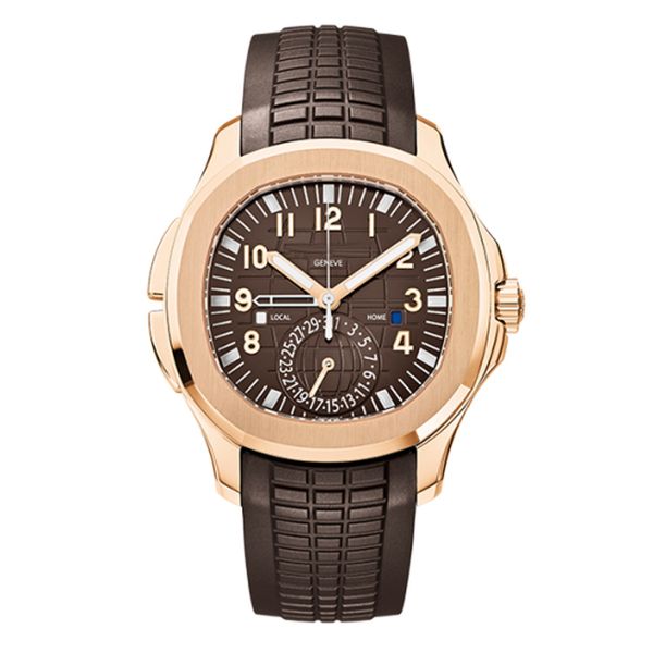 2022 5164R GMT Travel Time Automatique Montre Homme Or Rose Marron Texturé Cadran Bâton Marqueurs Bracelet Caoutchouc 5 Styles Montres Puretime01 E19g7