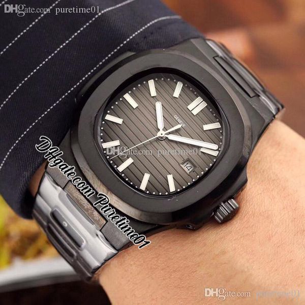 2022 5711 A21J Reloj automático para hombre PVD Acero Todo Negro Gris Dial texturizado Marcadores de palo Pulsera de acero inoxidable 9 Estilos Relojes Puretime01 E25B2