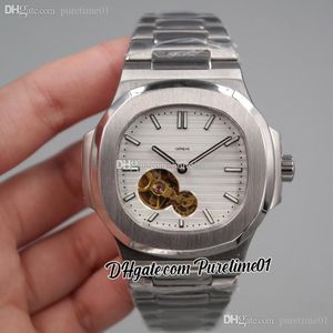 2022 5711 Tourbillon automatische herenhorloge stalen case wit geweven wijzerplaat stick markers roestvrij stalen armband 8 stijlen horloges puretime01 E20SS-F6