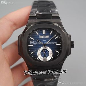 2022 5726 Jaarlijkse Kalender Maanfase Automatische Mens Horloge PVD All Black Blue Textured Dial Stick Rvs Armband 5 Styles Horloges Puretime01 E18SS-C3