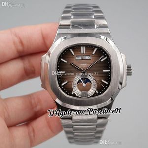 2022 5726 Calendrier Annuel Phase de Lune Automatique Montre Homme Boîtier En Acier Marron Texturé Cadran Bâton Bracelet En Acier Inoxydable 6 Styles Montres Puretime01 E18SS-l12