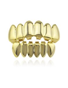 2022 6 dents Fangs mode Gold plaqué rhodium hiphop dents grillz inférieur rock rock dentaire grils