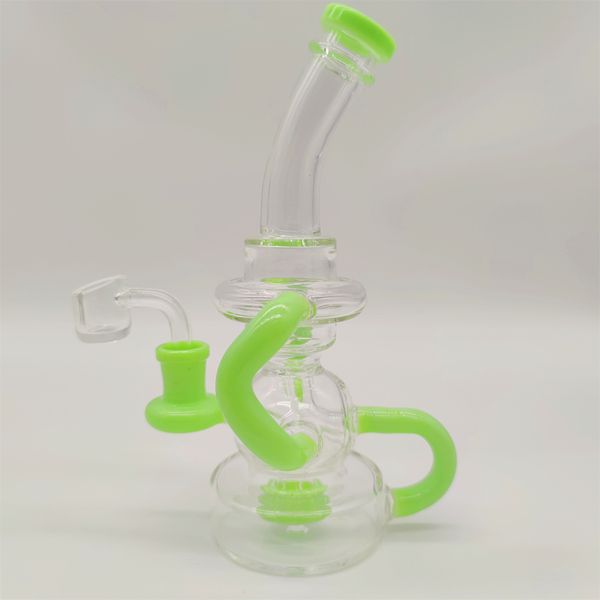 2022 Tuyau d'eau en verre vert crème de 8 pouces Bong Dabber Rig Tuyaux de recyclage Bongs Tuyaux de fumée Joint femelle de 14,4 mm avec BowlBanger régulier Entrepôt américain