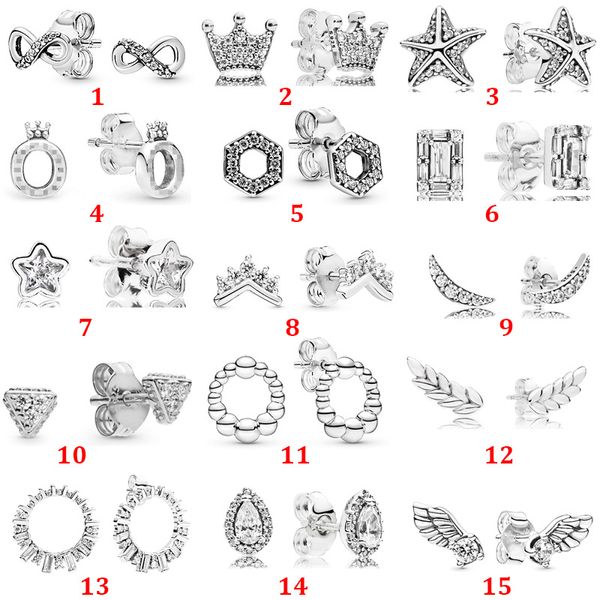 2022 925 Sterling Silver Stud Glacier Beauty Crown Series Goutte d'eau Hexagone Ange Boucles d'oreilles Charm Making Fashion DIY Bijoux pour femmes Envoyer un sac à poussière cadeau