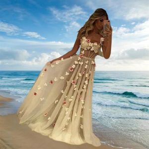 2022 A Line Sheer Tulle Prom Dress Online USA Long Celebrity Sexy Spaghetti Vestidos de noche Vestidos formales con flores hechas a mano179t