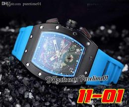 2022 A21J Automatic Mens Horloge PVD Staal All Black Big Date Green Red Skeleton Dial Blue Rubberen band Super Editie 6 stijlen Puretime01 BG-D4