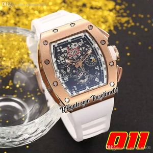 2022 A21J Automatique Montre Homme Or Rose Cadran Squelette Grande Date Bracelet En Caoutchouc Blanc 7 Styles Montres De Sport Montres Puretime01 011-rgb2