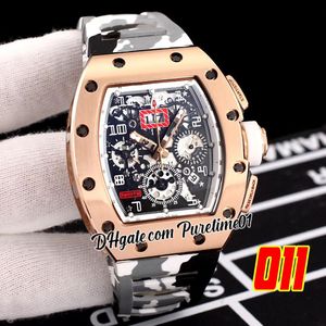 2022 A21J Automatische Mens Watch Rose Gold Big Date Skeleton Dial Gray White Camouflage Rubber Riem Super Edition 5 Styles Puretime01 E139-011D4