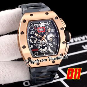 2022 A21J Automatische Mens Watch Rose Gold Big Date Skeleton Dial Black Gray Camouflage Rubber Riem Super Edition 5 Styles Puretime01 E139-011A11