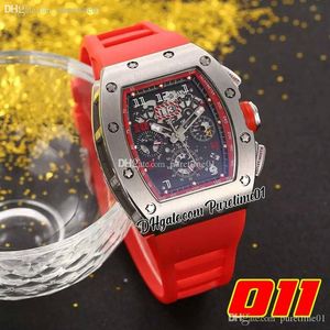 2022 A21J Automatic Mens Horloge Staal Case Skeleton Dial Big Date Rode Rubberen Strap 7 Stijlen Sporthorloges Horloges Puretime01 011A1