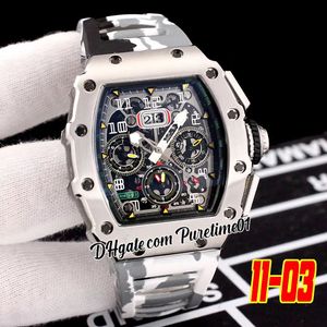 2022 A21J Automatische Mens Watch Steel Case Big Date Skeleton Dial Gray White Camouflage Rubber Riem Super Edition 5 Styles Puretime01 E140-11-03B2