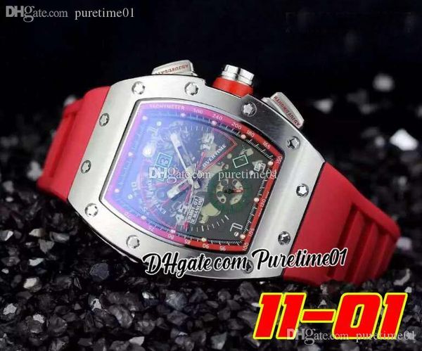 2022 A21J Reloj automático para hombre Caja de acero Fecha grande Negro Verde Rojo Esqueleto Dial Correa de caucho roja Super Edición 6 Estilos Puretime01 SG-b2