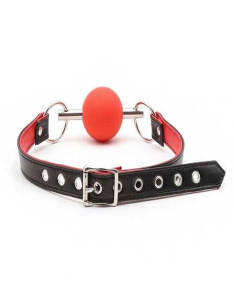 2022 adultshop Silicone Bouche Ouverte Gag Ball Tige En Métal PU Bracelet En Cuir Bdsm Esclave Bondage Contraintes Pour Femmes Couples 210722109796485652