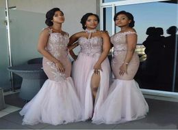 2022 Vestidos de dama de honor africano Apliques de estilo mixto largo fuera de los hombros Mermaid Dress Divish Side Maid of Honor Vestidos Evenin2843158