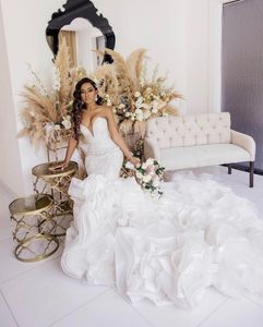 2022 Amaing robe de mariée longue train froncée sud-africaine perlée chérie Mermad robes de mariée organza volants à lacets robes de mariée robes