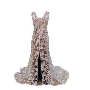 2022 incroyable robe de mariée bohème Juliette manches longues plongeant col en V dos ouvert cher dentelle florale robes de mariée Boho Beach